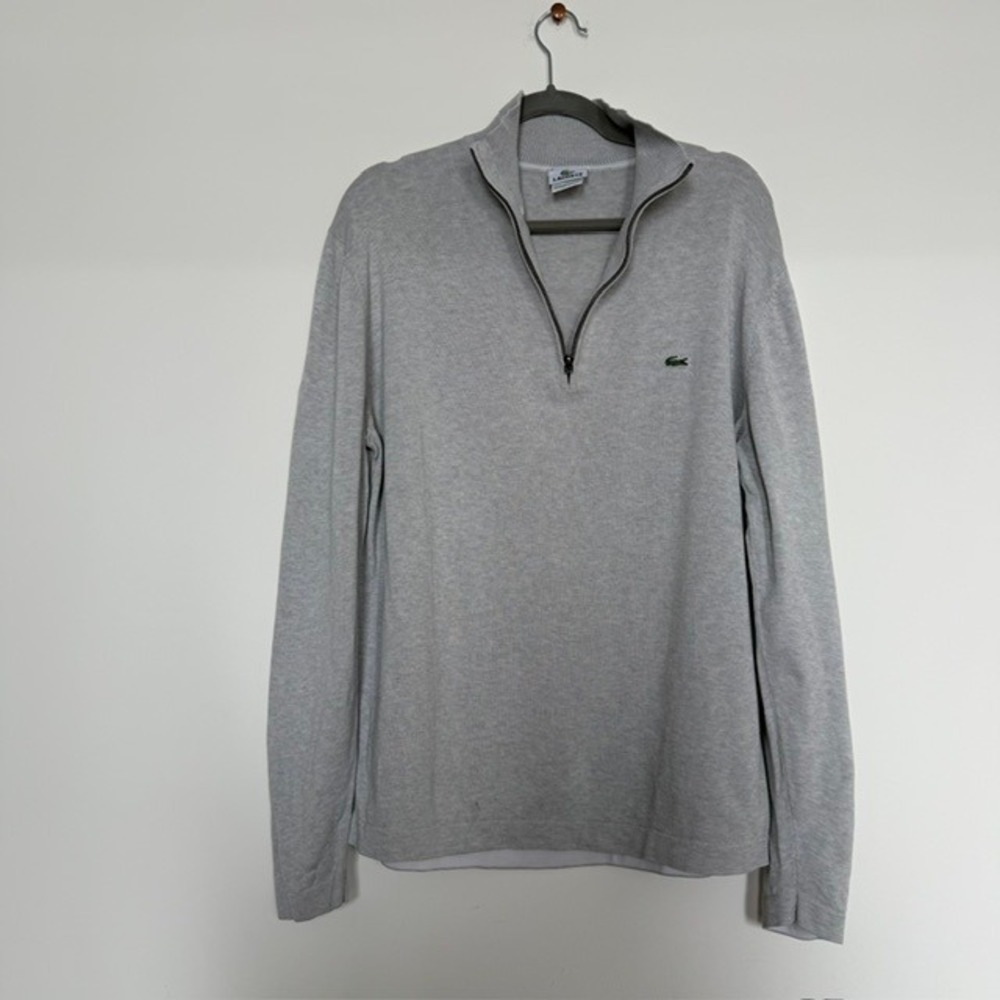 Lacoste Quarter Zip Cotton Sweater XL Size 6 Grey Crocodile Logo Pullover - Picture 4 of 8